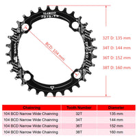 1 x RAW Customer Returns Chainring 104 BCD 32T 34T 36T 38T Narrow Wide Single Chain Ring with 4 Pieces Sprocket Screws for Road Bikes, Mountain Bikes, BMX MTB Bike Black, 32T  - RRP €13.1