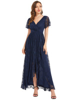 1 x RAW Customer Returns Ever-Pretty Evening Dress Women Long Lace V-Neck Short Sleeves Simple Evening Dresses Navy Blue 46 - RRP €63.98