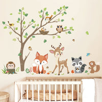 1 x RAW Customer Returns decalmile wall sticker forest animals tree wall sticker fox deer owl wall sticker baby room children s room bedroom wall decoration - RRP €15.99