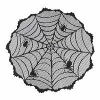 1 x Brand New RDWESZOD Round 40 102cm Halloween Tablecloth, Lace Spider Web Black Tablecloth for Halloween Table Decoration - RRP €19.2