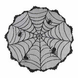 1 x Brand New RDWESZOD Round 40 102cm Halloween Tablecloth, Lace Spider Web Black Tablecloth for Halloween Table Decoration - RRP €19.2