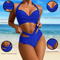 1 x RAW Customer Returns Swimsuits for Women, High Waisted Women s Bikinis, Wrap Bikini Set Women, Criss Cross String High Waisted Push Up 2 Piece Swimsuit Solid Color Swimsuits Deep V-Neck Sporty Beach Bikini Blue, XL  - RRP €27.99