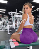 1 x Brand New Memoryee Women s Honeycomb Ruffled High Waist Yoga Shorts Gym Leggings Workout Tummy Control Running Tights Purple M - RRP €24.0