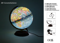 1 x RAW Customer Returns EXERZ 20cm Illuminated World Globe with Wooden Base - Spanish Map - Political Map During the Day - Star Constellation Night - LED Light Lamp - RRP €49.99