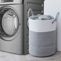 1 x RAW Customer Returns YOUDENOVA Laundry Basket Woven Laundry Collector Toy Storage Storage Basket with Handle Handmade Made of Cotton White Gray - RRP €28.99