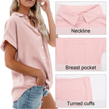 1 x RAW Customer Returns Xnova Women s Short Sleeve Shirt Basic Blouse Button V-Neck Oversized Tops Solid Essentials Shirt, Summer Lapel Neck T-Shirt with Pocket Pink, XL  - RRP €22.99