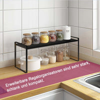 1 x RAW Customer Returns Jamiukro Expandable Kitchen Shelf Organizer for Kitchen Cabinet and Countertops, Adjustable Kitchen Cabinet Shelf Spice Rack Storage Rack for Kitchen Counters Pantry Bathroom, Black - RRP €29.23