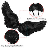 25 x Brand New Herefun Angel Wings Costume, 4 Pieces Halloween Devil Costume Women Black with Magic Wand, Halo and Elf Ears, Black Angel Wings Decoration for Women Halloween Party Cosplay Black  - RRP €297.25