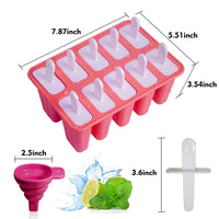 1 x RAW Customer Returns Ice Cream Molds Popsicles, 10 Cavities Non-Stick Ice Cream Molds, Silicone Ice Cream Molds with Silicone Funnel and Cleaning Brush DIY Popsicle, BPA-Free, Red - RRP €17.82