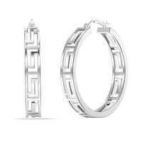 1 x RAW Customer Returns LeCalla 925 Sterling Silver Greek Key Pattern Hoop Earrings Medium Lightweight Greek Wall Cut-Out Hoop Earrings for Women - 30MM - RRP €31.99