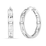 1 x RAW Customer Returns LeCalla 925 Sterling Silver Greek Key Pattern Hoop Earrings Medium Lightweight Greek Wall Cut-Out Hoop Earrings for Women - 30MM - RRP €31.99