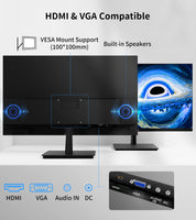 1 x RAW Customer Returns GreBear 27 Zoll LED Monitor IPS Panel FHD Computer Monitor 1080p 75Hz Home Office Desktop Bildschirm, HDMI, VGA, Flicker-Free, Integrierte Lautsprecher, Blaulichtfilter, 100x100mm VESA montierbar - RRP €159.99