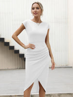 1 x RAW Customer Returns Missufe Party Dress Bodycon Cocktail Dress Wrap Dress Summer Dresses Women s Elegant Figure-hugging Midi Dress White, X-Large  - RRP €41.96