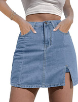 1 x RAW Customer Returns NEYOUQE shorts women side slit with high waisted jean shorts solid color casual skirt women summer denim skirt women summer sky blue L 44-46 - RRP €34.99