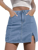 1 x RAW Customer Returns NEYOUQE shorts women side slit with high waisted jean shorts solid color casual skirt women summer denim skirt women summer sky blue L 44-46 - RRP €34.99