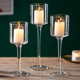 3 x RAW Customer Returns Sziqiqi Glass Tealight Holders Set of 3, Elegant Column Candle Holders Transparent Candlesticks, Modern Table Center Candelabra for Living Room Wedding Candle Holders for Christmas Decoration - RRP €68.94