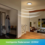 1 x RAW Customer Returns Yafido 28W LED ceiling light with radar and twilight sensor, 30cm 3000K 4000K 6000K black round ceiling lamp with motion detector, flat ceiling light for hallway, stairs, garage - RRP €31.63