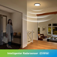 1 x RAW Customer Returns Yafido 28W LED ceiling light with radar and twilight sensor, 30cm 3000K 4000K 6000K black round ceiling lamp with motion detector, flat ceiling light for hallway, stairs, garage - RRP €32.94