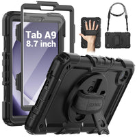 1 x RAW Customer Returns SEYMAC Case for Samsung Galaxy Tab A9 8.7 Inch 2023, Shockproof Galaxy Tab A9 Case with Screen Protector, 360 Rotating Stand Hand Strap, Shoulder Strap, with Pen Holder SM-X110 X115 X117, Black - RRP €24.99