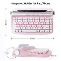 1 x RAW Customer Returns YUNZII ACTTO B303 Wireless Typewriter Keyboard, Aesthetic Retro Bluetooth Keyboard with Built-in Stand for Multiple Devices B303, Baby Pink  - RRP €64.22