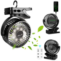 1 x RAW Customer Returns ELZO 12000mAh Camping Fan, Rechargeable Table Fan USB Mini Fan with LED Light Hook, 360 Rotation Quiet with Remote Control - RRP €27.53