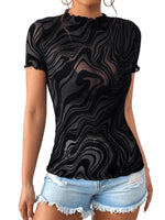 1 x RAW Customer Returns GORGLITTER Mesh Top Women s Sexy Mesh Top Transparent Top with Marble Pattern Shirt with Stand-Up Collar Black L - RRP €23.18