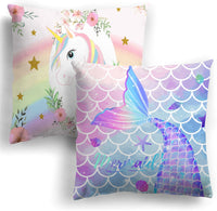 2 x Brand New MUSOLEI Unicorn Mermaid Cushion Cover 45x45 Child Girl 2 Velvet Pillowcases with Zipper Washable Bed Bedroom Living Room Sofa Chair Car Birthday Party Gift - RRP €18.88