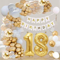 25 x Brand New QIUQI 18th Birthday Decoration Beige, 18 Year Decoration Birthday, Decoration 18th Birthday Girl Boy, White Gold Beige Balloon and HAPPY BIRTHDAY Banner for Birthday Party - RRP €367.25