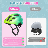 1 x RAW Customer Returns Children s helmet, RaMokey children s bicycle helmet, bicycle helmet boys, bicycle helmet girls, children s helmet from 3 years helmet with visor, adjustable children s bicycle helmet 48-54CM fluorescent  - RRP €36.29