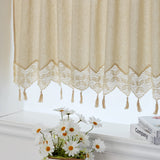 1 x RAW Customer Returns choicehot Crochet curtains, short curtains, linen, 60 cm high, bistro curtain with tassels, country house style panel curtain, short for kitchen, bedroom, 1 piece, 150 L x 60 W cm - RRP €22.68