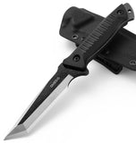 1 x RAW Customer Returns Omesio Tanto Outdoor Knife with Kydex Sheath, Survival Knife Full Tang 420 Steel Stonewashed Fixed Blade Hunting Knife, Comfortable G10 Handle Black - RRP €29.18