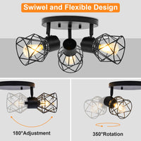 1 x RAW Customer Returns CELAVY LED ceiling spotlight 3 flames - vintage ceiling light spot, ceiling lamp spotlight E14 swivel, lamp ceiling living room bedroom kitchen hallway, ceiling spot metal without bulb, black - RRP €43.99