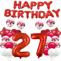 3 x Brand New 27th Birthday Balloon Decorations Red 27 Balloons Happy 27th Birthday Party Supplies Number 27 Foil Mylar Balloons Latex Balloon Gifts for Girls Boys Women Men - RRP €48.39