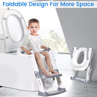 1 x RAW Customer Returns Potty Toilet Seat Baby with Stairs Children s Toilet Seat Toilet Trainer for Toddlers Boys and Girls - Height Adjustable and Foldable Travel Bathroom Seat with Splash Guard Handles White - RRP €29.99