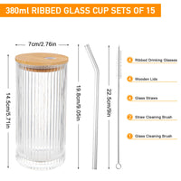 1 x RAW Customer Returns Aikio Fluted Glasses 4 Pieces, Glass with Lid and Straw, Vintage Ribbed Glasses Iced Coffee Glasses Aesthetic Cocktail Glasses Bubble Tea Cup Drinking Glass in Can Shape Coffee, Beer, Cocktail - RRP €23.18