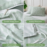 1 x RAW Customer Returns Tokokimo Duvet Cover 220 x 240 cm 100 Microfiber Leaf Style Soft and Wrinkle Resistant 1 Leaf Duvet Cover 2 Pillowcases 65 x 65 cm Light Green - RRP €29.99