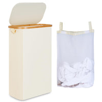 1 x RAW Customer Returns iEGrow laundry basket 60l, narrow laundry collector with removable and washable inner bag, laundry baskets with handles for clothes, toys, towels beige  - RRP €30.08