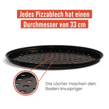 1 x RAW Customer Returns Chef Pomodoro pizza tray round pizza tray pizza tray set of 3 non-stick perforated pizza pan made of carbon steel, round pizza tray 33 cm  - RRP €34.99