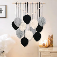 1 x RAW Customer Returns ASMPCUE Macrame Wall Hanging Leaves, Boho Wall Decor Art Feather Tapestry, Handmade Yarn Tassels Decorations with 12 Leaves for Living Room, Bedroom, Wall Decor, 20 X 27.5 Inches, Black - RRP €20.16