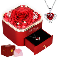 1 x RAW Customer Returns CSYY Eternal Rose, Valentine s Day Gifts for Women Gift Box with Artificial Flowers Love Necklace Guardian Angel Wings Red - RRP €29.75