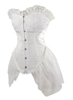 1 x RAW Customer Returns Charmian Women s Vintage Gothic Non-Mesh Bustier Corset with Floral Embroidery with White Lace Skirt XX-Large - RRP €75.6