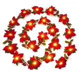 1 x RAW Customer Returns Poinsettia Christmas Wreath, Christmas Door Wreath with Light, Decorative Fireplace Frame Wreath, Bend As You Like, for Fireplace Door Staircase Christmas Tree 3m 20 Lights  - RRP €15.97