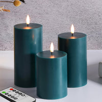 5 x Brand New Eywamage Green Flameless Pillar Candles with Remote Control, Battery Operated Wax LED Candles 3 Pack - RRP €126.0