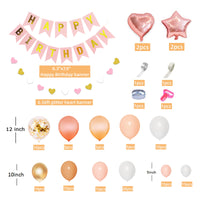 15 x Brand New 147 Pieces Rose Gold Balloons Arch Garland Kit And Banner Champagne Orange Girls Ladies Birthday Decorations Confetti Balloon Garland Stars Heart Apricot Latex for Kids Ladies Party Celebration - RRP €228.75