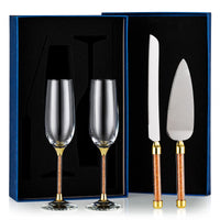 1 x Brand New Sziqiqi Crystal Champagne Flutes Wedding Champagne Glasses and Cake Knife and Server Set Deluxe Rhinestone Filled Toasting Flutes Set for Mr and Mrs for Engagement, Bridal Shower, Wedding Reception Gold - RRP €48.41