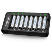 1 x RAW Customer Returns Powerowl battery charger with AAA battery 1000mah 8 pieces, AA battery charger 8 slot micro-USB connection universal battery charger for NI-MH NI-CD AA AAA rechargeable batteries - RRP €21.99