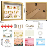 1 x RAW Customer Returns MeYuxg 3D picture frame with 6 themed pictures, picture frame deep 3cm with 1m LED light chain, money box picture frame, money gift wedding, for dried flowers, photos, stamps wood color  - RRP €15.0