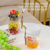 1 x RAW Customer Returns Bocguy set of 2 400ml overnight oats glasses, glass cereal cup to go with spoon and lid, overnight oats container yoghurt cup to go for cereal yoghurt porridge milk fruit, grey and white - RRP €15.12