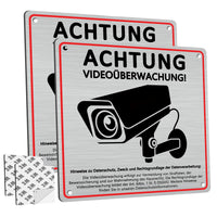 1 x RAW Customer Returns Pack of 2 signs video surveillance private property with GDPR notice, 15 x 15 cm aluminum information sign video surveillance, with self-adhesive and 4 drill holes, signs camera surveillance, warning sign - RRP €7.04