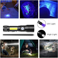 1 x RAW Customer Returns iToncs 3 in 1 UV flashlight LED, tactical flashlight USB rechargeable, strong magnets COB flashlight with red light, 395nm UV light for banknotes, pet urine with 18650 battery  - RRP €25.2